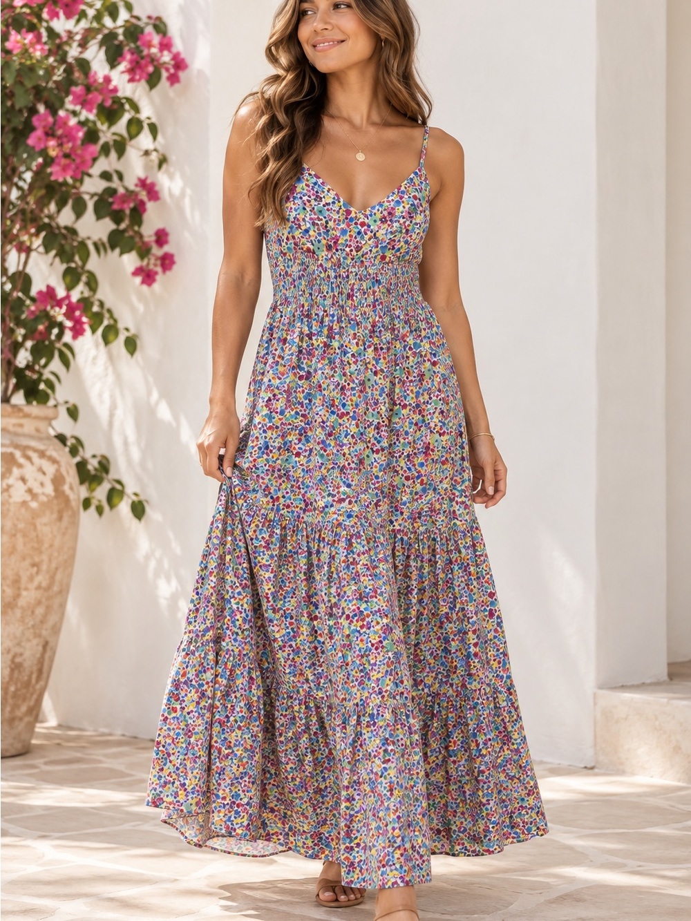 ZARA Multicolor Floral Smocked Tiered Maxi Dress - Size XS